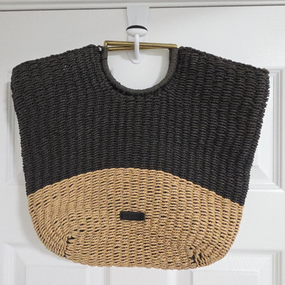 Straw Woven FOSSIL Handbag Black & Tan